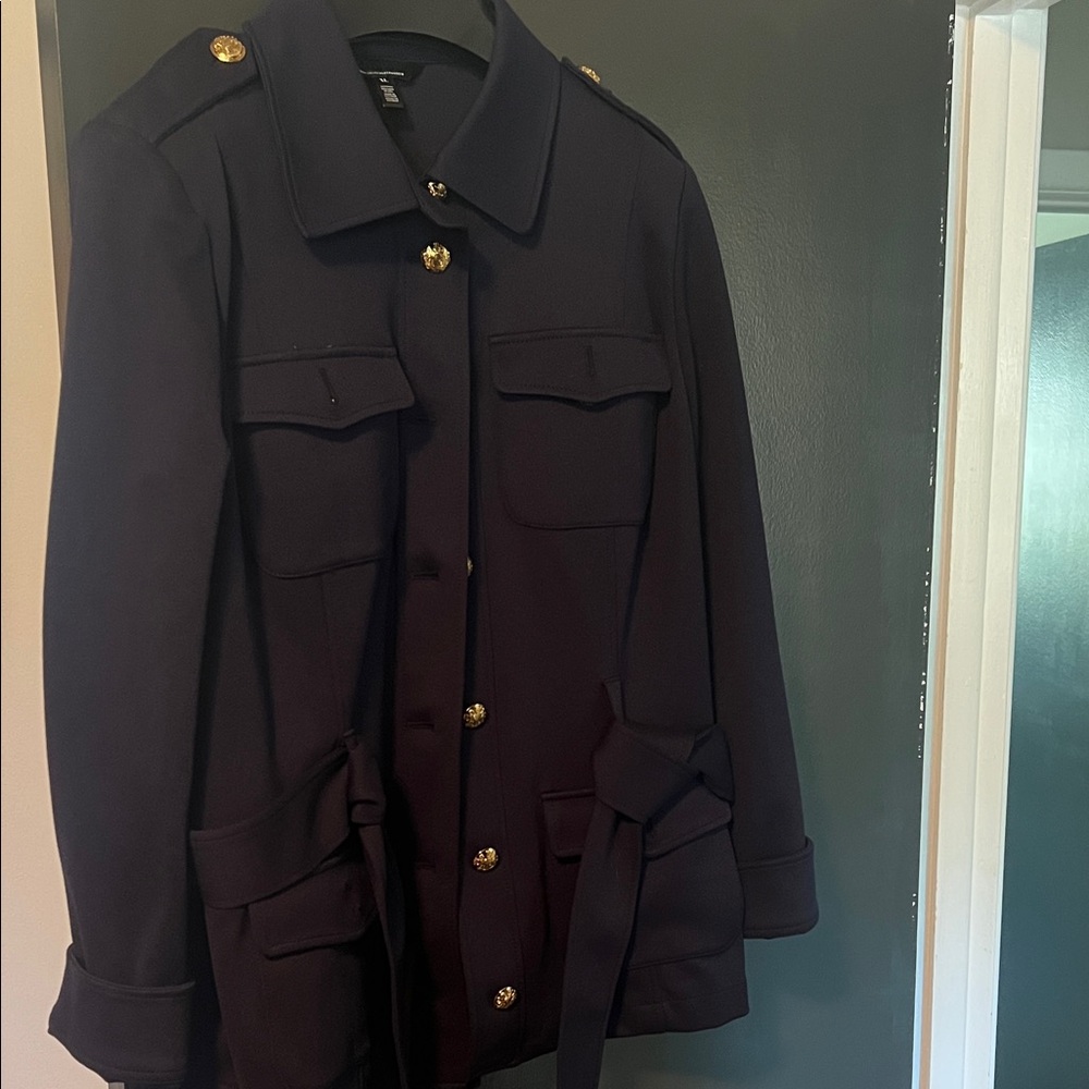 White House Black Market Navy safari Jacket with Gold Accents